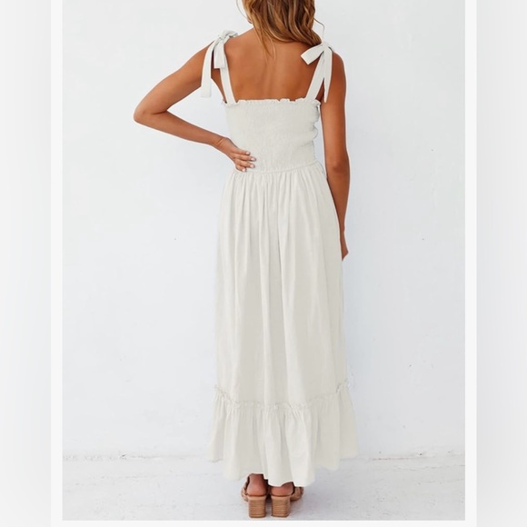 ZESICA Boho Spaghetti Strap, Square Neck, Solid Color Ruffle, A Line Maxi Dress - Picture 3 of 14